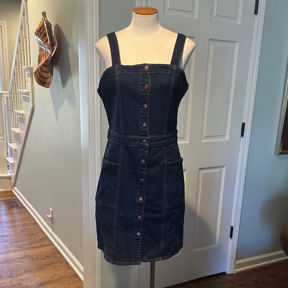 NWT OAT Dark Denim Blue Jean Button-Front Tank Dress Sz 8